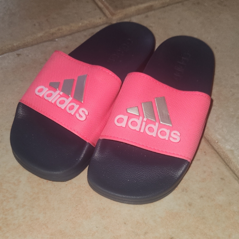 adidas Kids Neon Pink and Black Slide Sandals